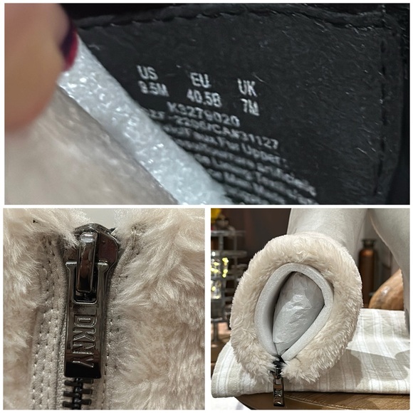 🪧 DKNY Women’s Nadra Faux Fur Wedge Booties in Vanilla Faux Suede, Size 9.5 - Picture 13 of 16